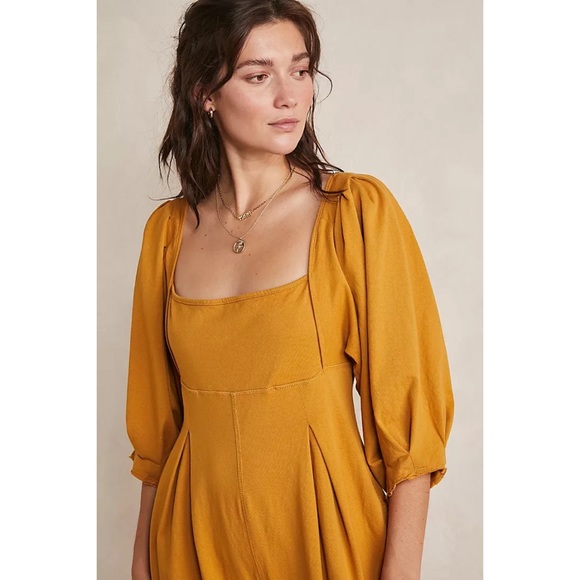Free People Lotta Love Yellow Baggy Casual Princess Cinched Pleated Jumpsuit - Picture 7 of 10